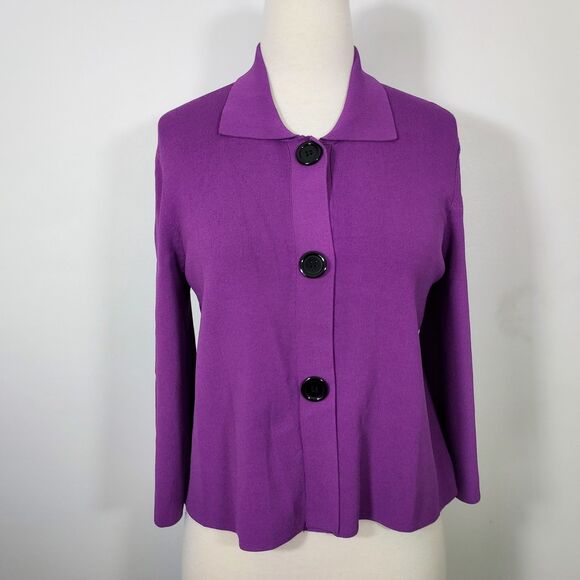 Kenar Cardigan Jacket Snap Front Stretch Purple 3/4 Sleeve Womens Size Medium - Picture 2 of 13